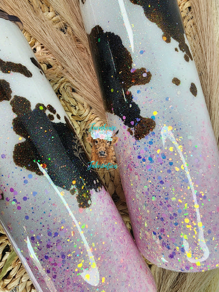 Pink Elle Woods & Tri-Color Cowprint Glitter Tumbler / Personalized Tumbler