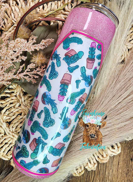 Cactus Penis "What The Fucculent" Pink glitter Tumbler / Personalized Tumbler