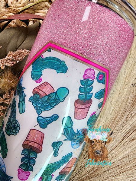 Cactus Penis "What The Fucculent" Pink glitter Tumbler / Personalized Tumbler