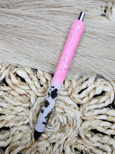 RTS Hot Pink with Tri Cow Print Glitter Ink Pen