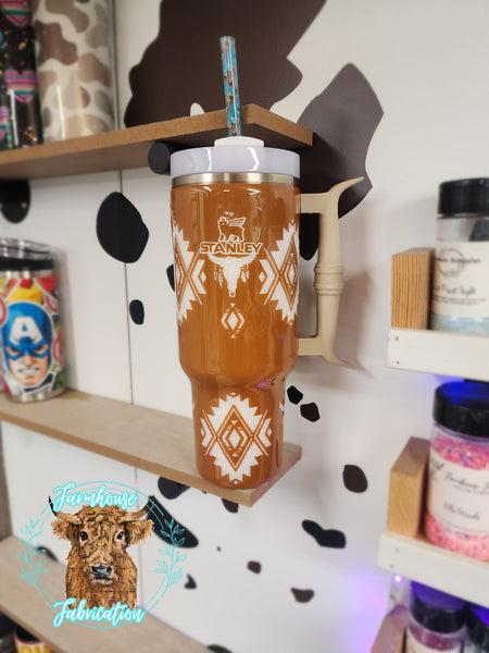 Long Horn Aztec Glitter Tumbler / LONG HORN HANDLE ONLY COMES ON THE 40 OZ STANLEY / CHOOSE YOUR SIZE & COLORS