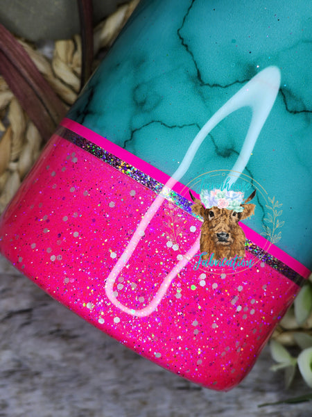 Neon Pink & Turquoise 30 oz Skinny Tumbler with straw- RTS