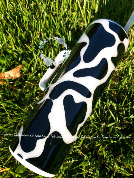 Black & White Cow Spot Tumbler / Cow Glitter Tumbler / Personalized Tumbler