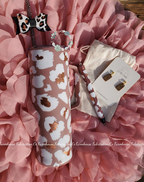 Dusty Pink, White & Rose Gold Matte Cheetah Tumbler / Love Hard Hustle Harder / Personalized Tumbler / Accessories Sold Separately