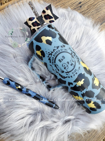 Slate Blue, Black & Gold Matte Cheetah Tumbler / Proud Member of the Bad Moms Club / Personalized Tumbler / Accessories Sold Separately