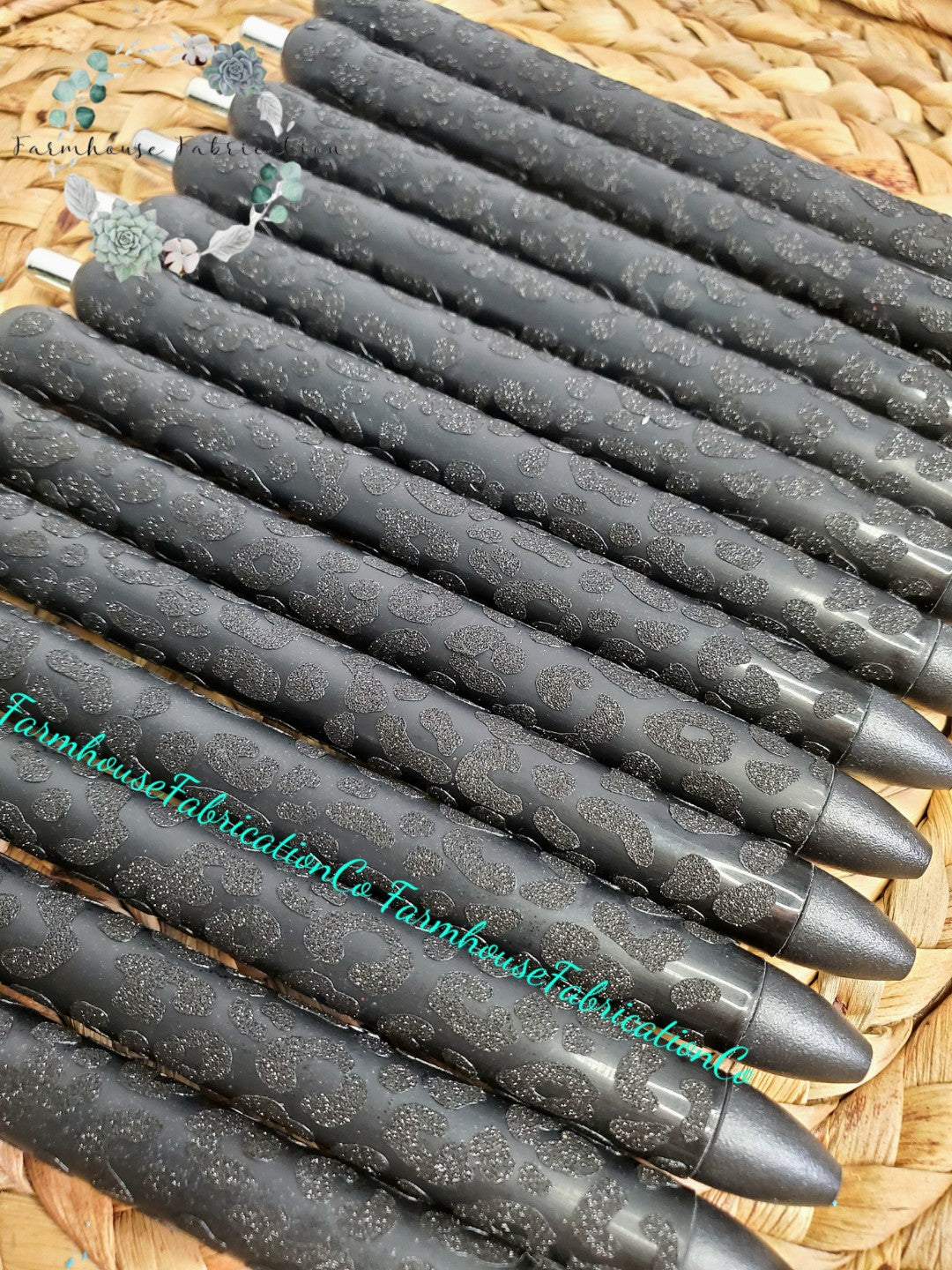 Matte Black Cheetah Pen / Glitter Pen / Epoxy Glitter Pen