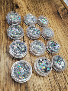 Shape Glitter / Shaker Glitter / Silver Glitter / Nail Glitter / Polyester Glitter / Star Glitter / Heart Glitter / 5g ea Shape