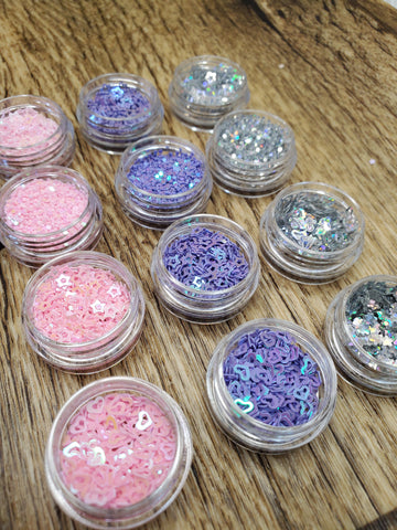 Shape Glitter / Shaker Glitter / Purple & Pink Glitter / Nail Glitter / Polyester Glitter / Star Glitter / Heart Glitter / 5g ea Shape