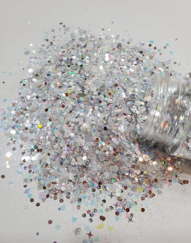 "Queen Elizabeth" / White & Silver Custom Chunky Polyester Glitter Mix / Tumbler Glitter / Christmas Glitter