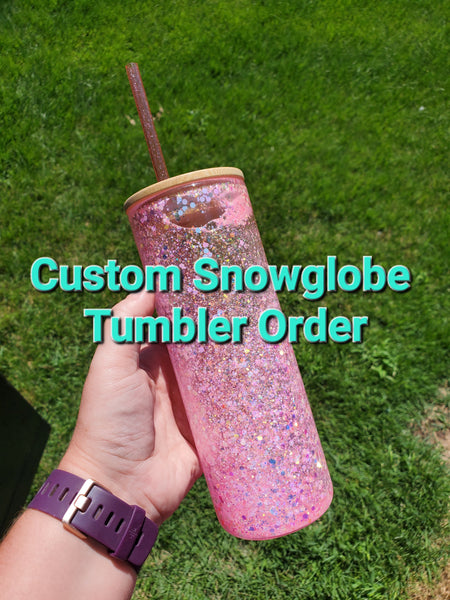 Custom Snow Globe Tumbler - Green/Gold Glitter