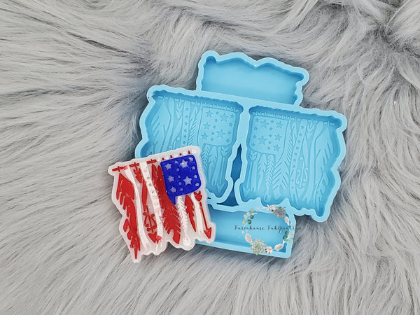 Flag Straw Topper Silicone Mold / Fourth of July Silicone Mold / American Flag w Feathers Resin Mold / Epoxy Mold