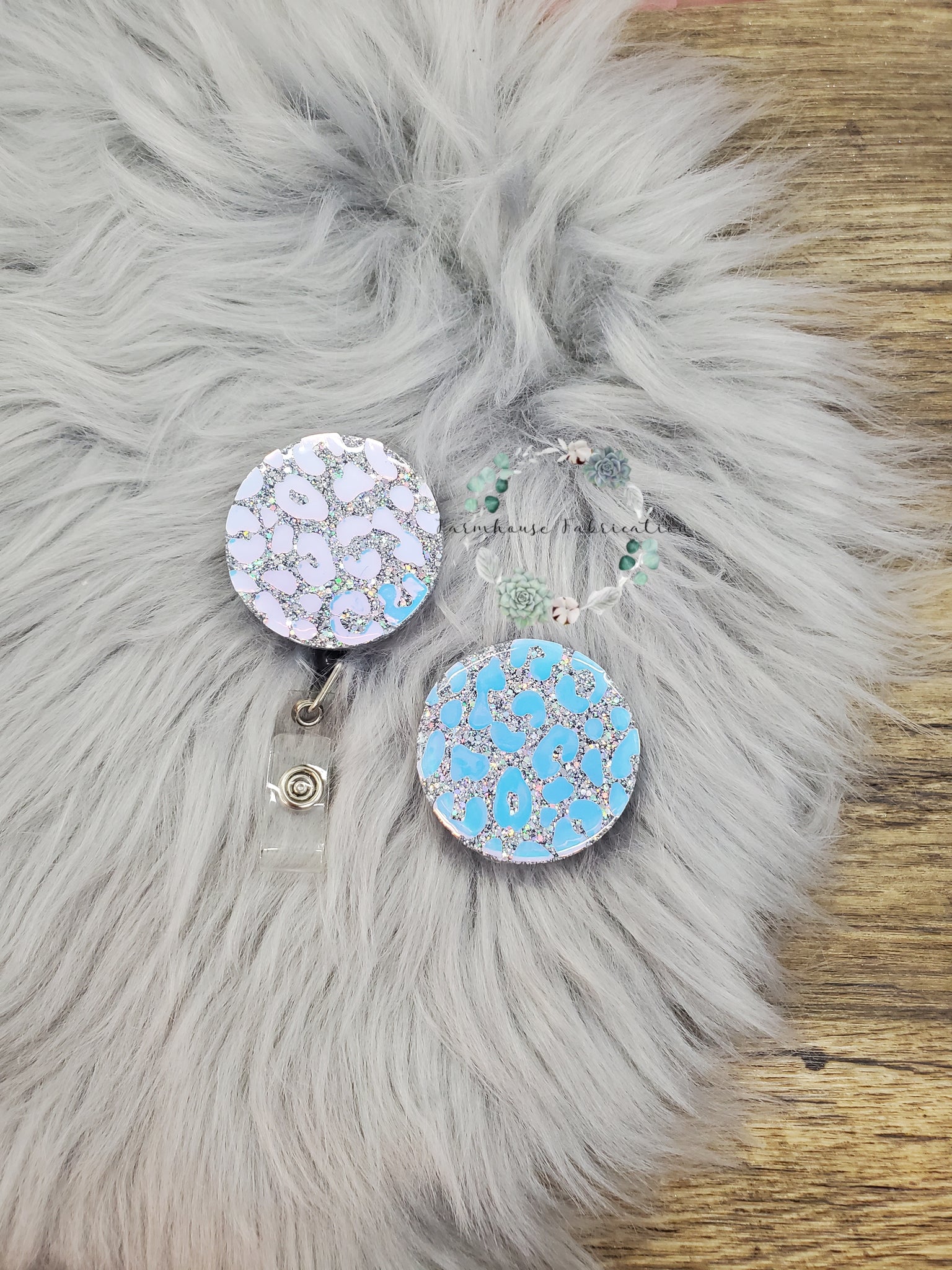 Badge Reel / Silver Opal Cheetah Badge Reel / Phone Grip / Leopard Print Badge Reel / Lanyard Badge Reel / Retractable Badge Reel