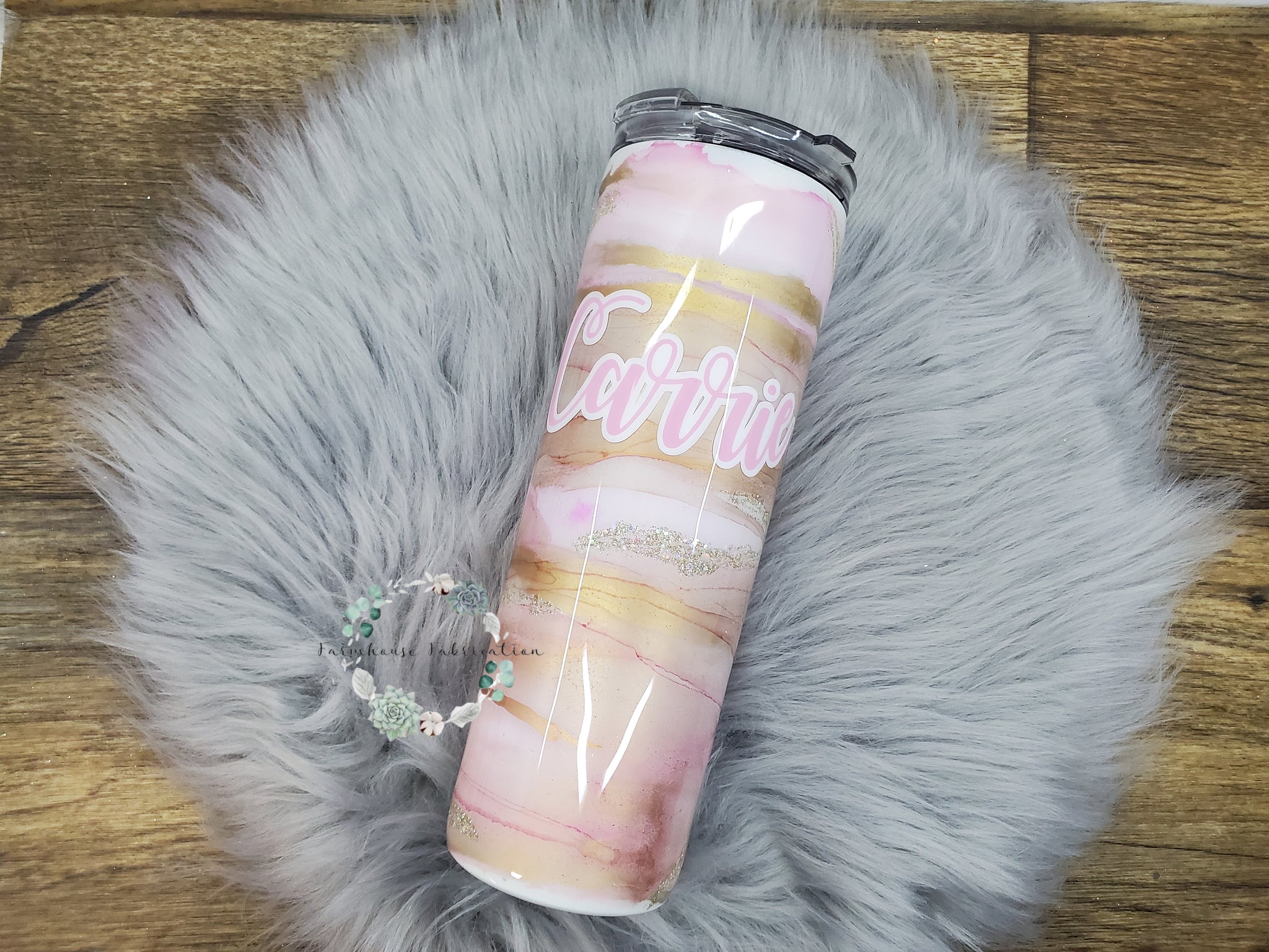 Pink & Gold Alcohol Ink Swirl Glitter Tumbler / Personalized Tumbler