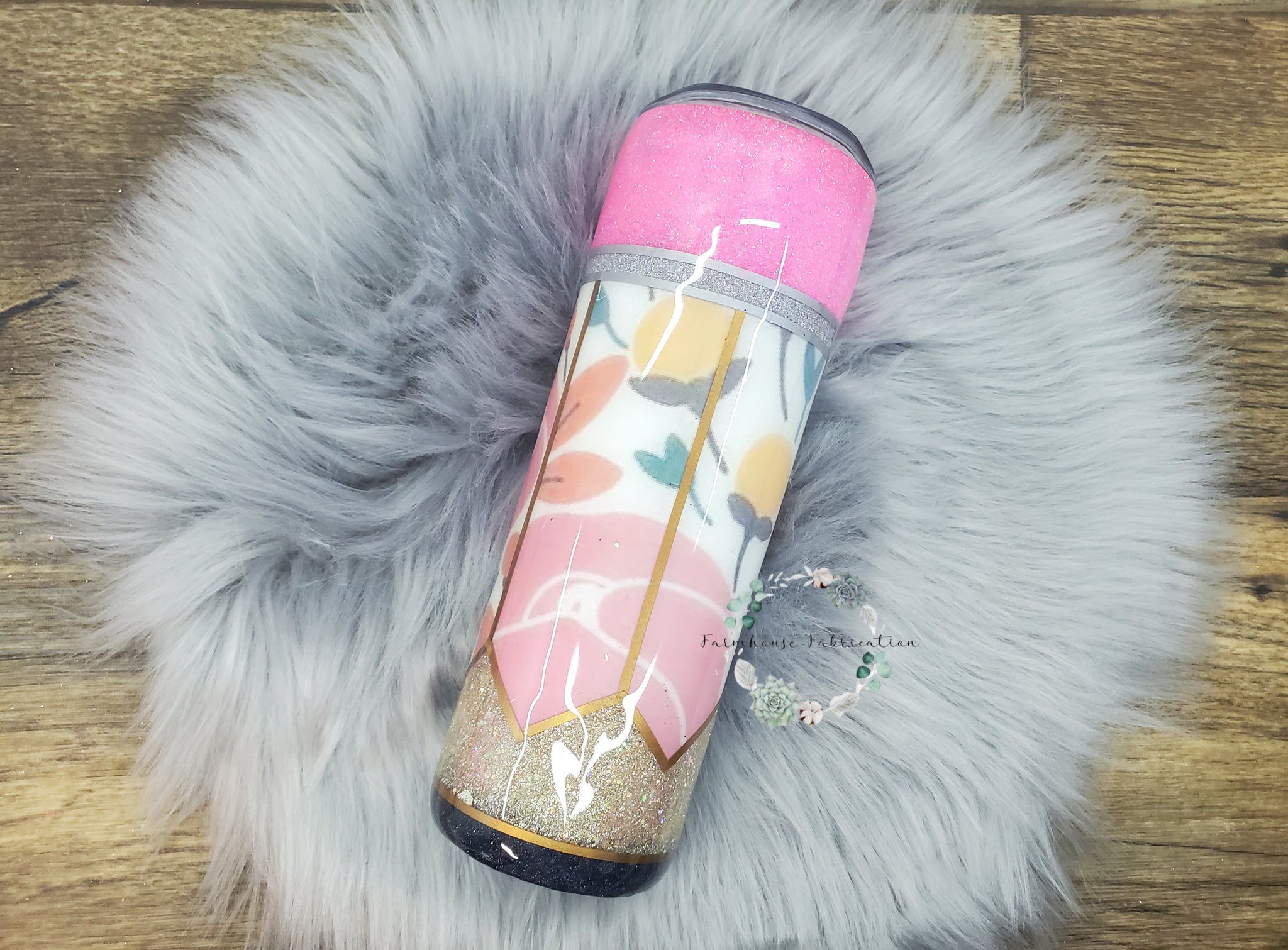 Floral Pencil Glitter Tumbler