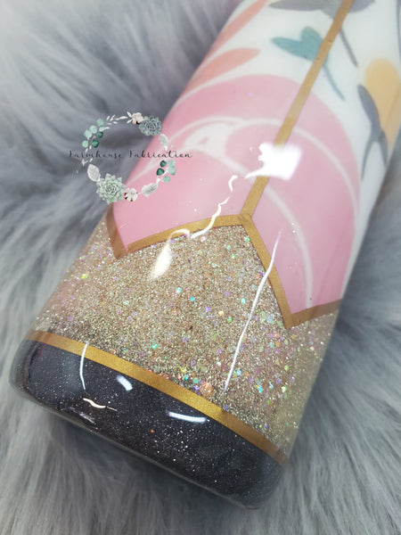 Floral Pencil Glitter Tumbler