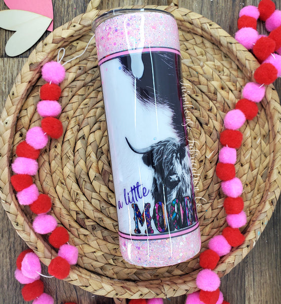 A Little Moody Pink Highland Cow Custom Personalized Glitter Tumbler
