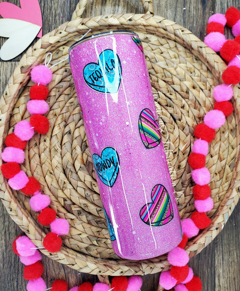 Western Turquoise & Cheetah Conversation Hearts Pink Custom Personalized Glitter Tumbler