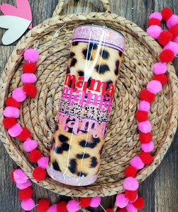 Leapard Light Pink Mama Custom Personalized Glitter Tumbler