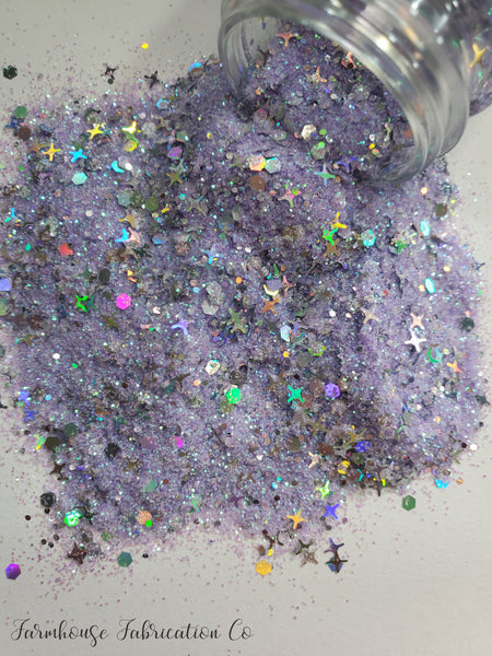 "Peritwinkle" /Purple & Silver Point Stars Custom Mix / Polyester Glitter / Tumbler Glitter / Purple Glitter