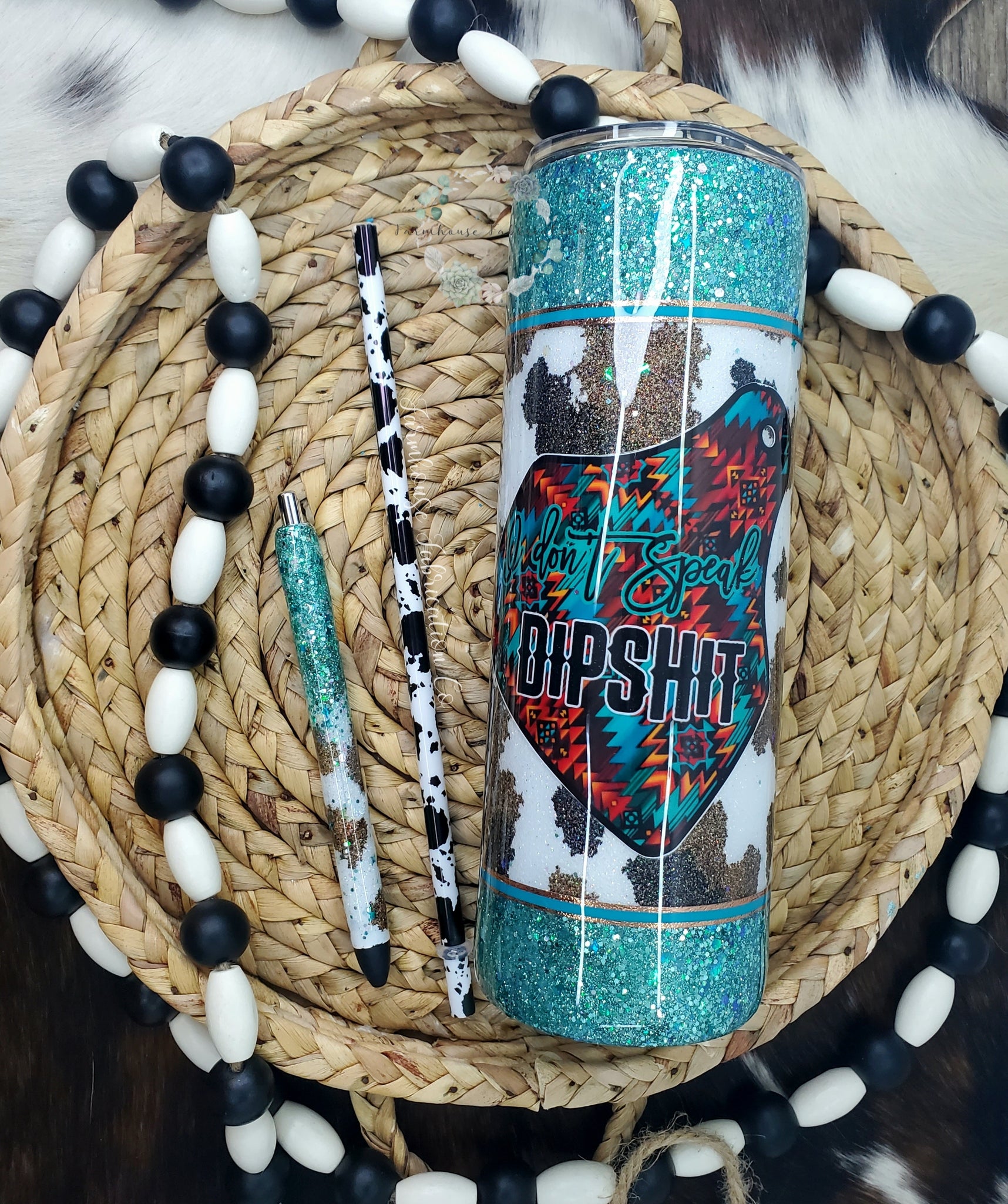 I Dont Speak Dipshit Cowhide Tumbler / Yellow Stone Beth Dutton Cowhide Glitter Tumbler