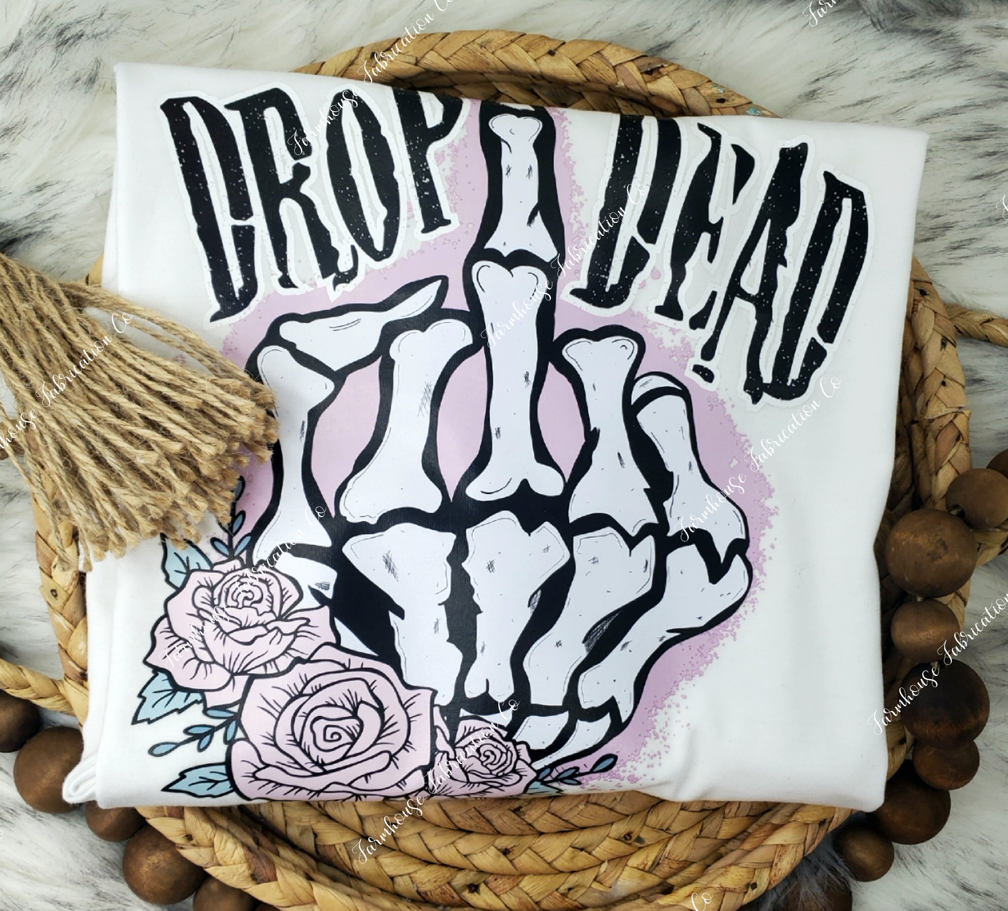 RTS LARGE Drop Dead Middle Finger Floral White Unisex T-shirt