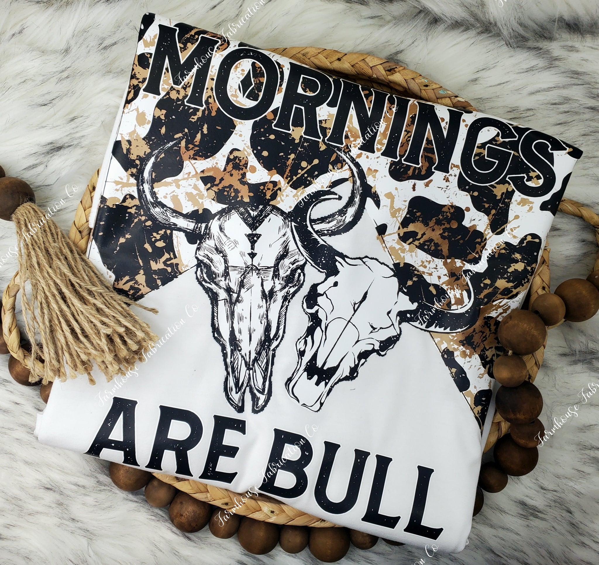 RTS Mornings Are Bull Cowprint White Unisex Tshirt