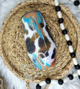 Rustic Cowhide Glitter Tumbler / Personalized Tumbler