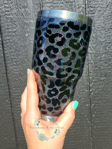 Black on Black Cheetah Tumbler / Personalized Tumbler