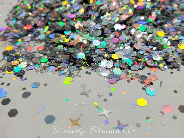 "Star-Spangled, Hammered" Custom Mix / Polyester Glitter / Tumbler Glitter / Silver Glitter