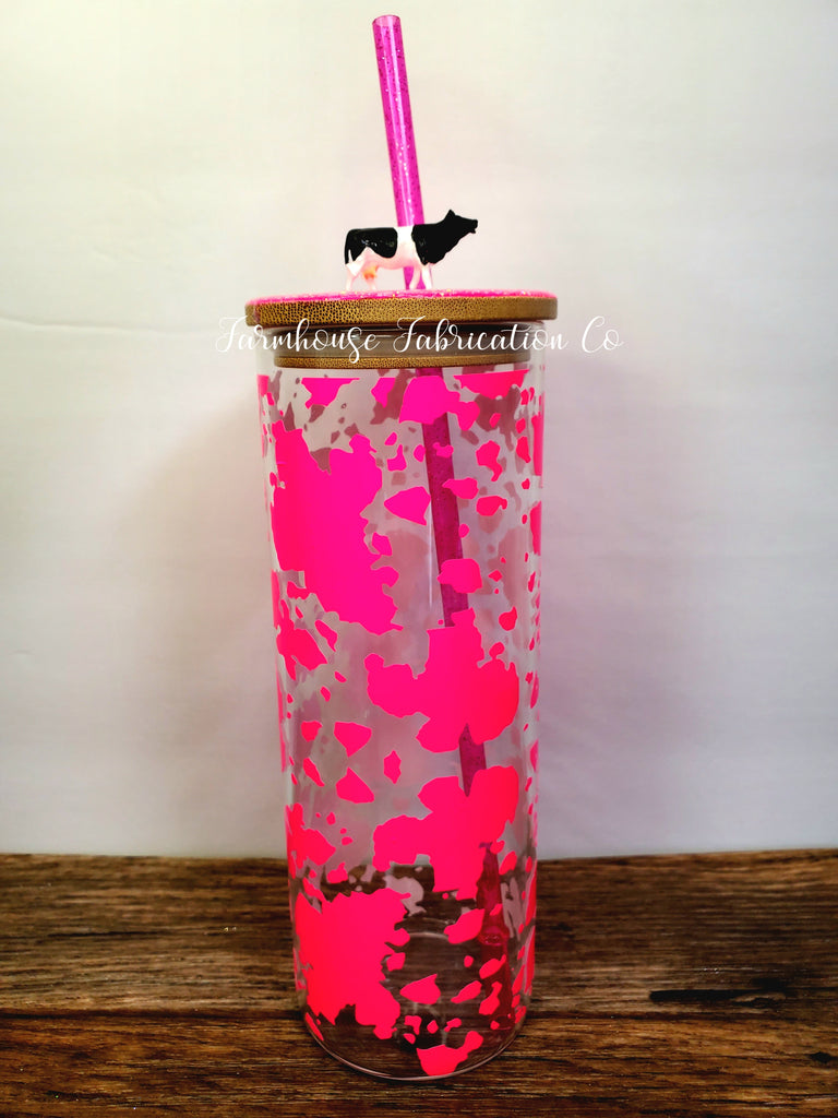 Hot Pink Cow Print Libbey Glass Beer Can with Hot Pink lid with Cow Fi –  Farmhouse Fabrication