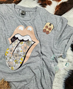 RTS Floral Tongue Light Grey T-Shirt / Earrings sold separately
