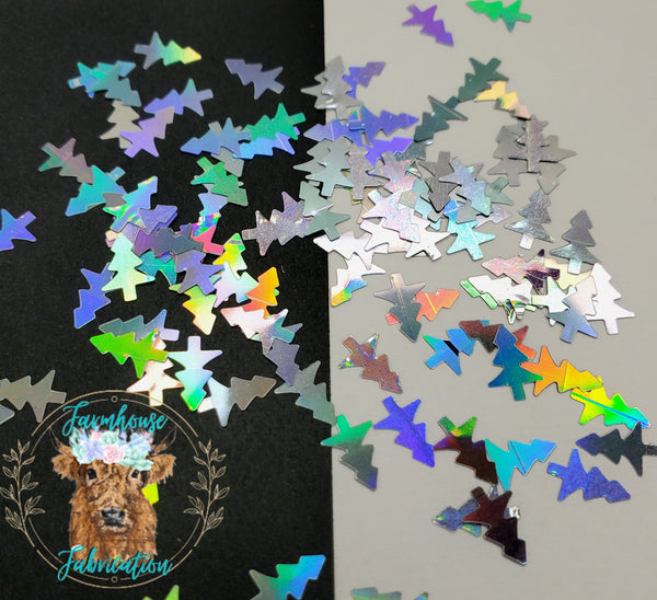 "Silver Tree Farm" Holographic Christmas Tree Glitter Shapes