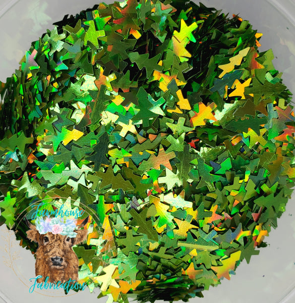 "Green Tree Farm" Green Holographic Christmas Tree Glitter Shapes