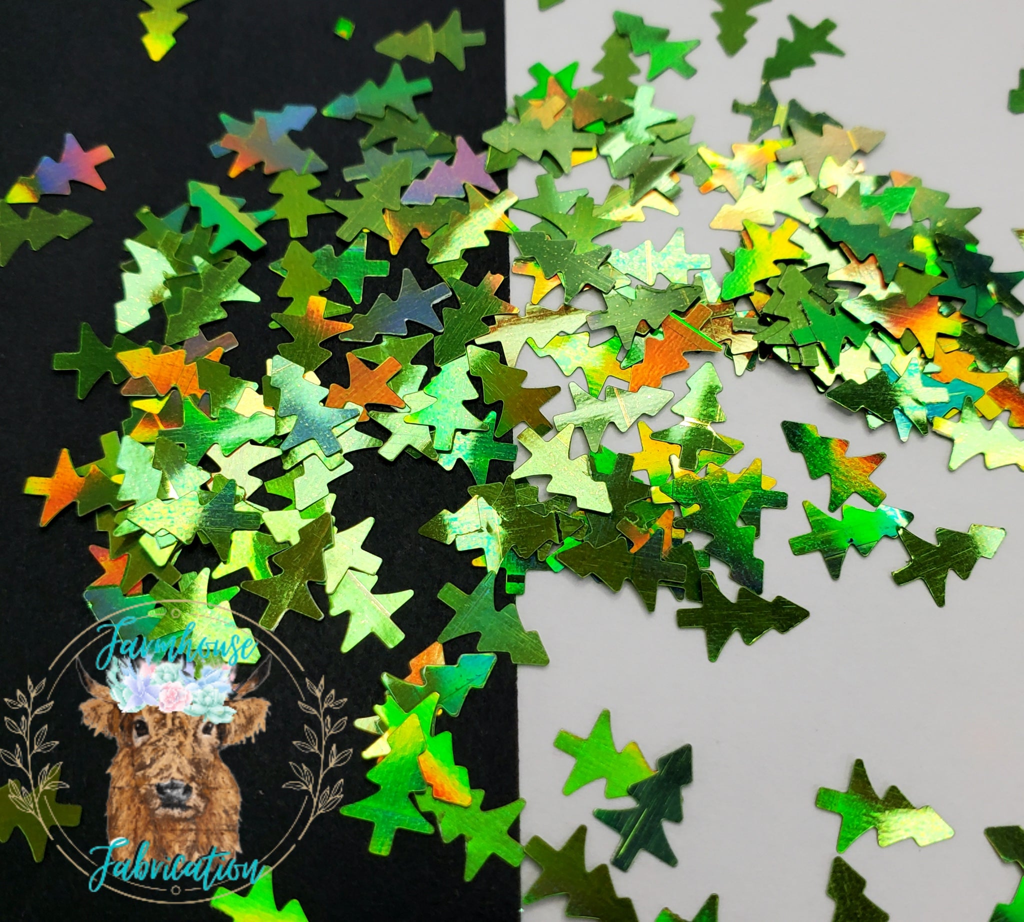 "Green Tree Farm" Green Holographic Christmas Tree Glitter Shapes