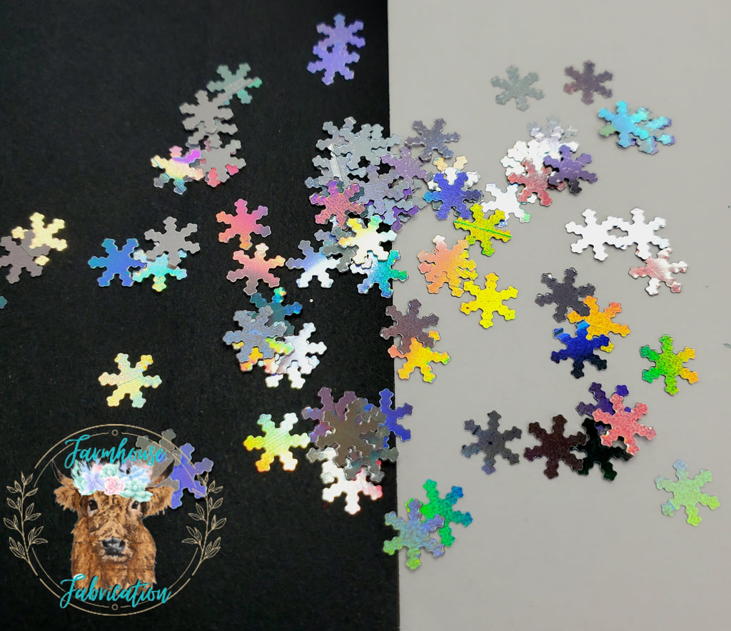 Silver Flurry Holographic Snowflake Glitter Shapes – Farmhouse Fabrication