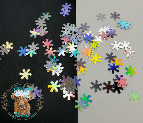 "Silver Flurry" Holographic Snowflake Glitter Shapes