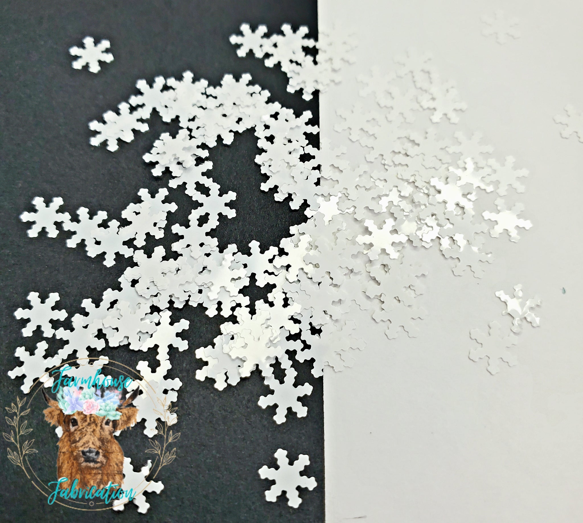 "White Flurry" White Snowflake Glitter Shapes