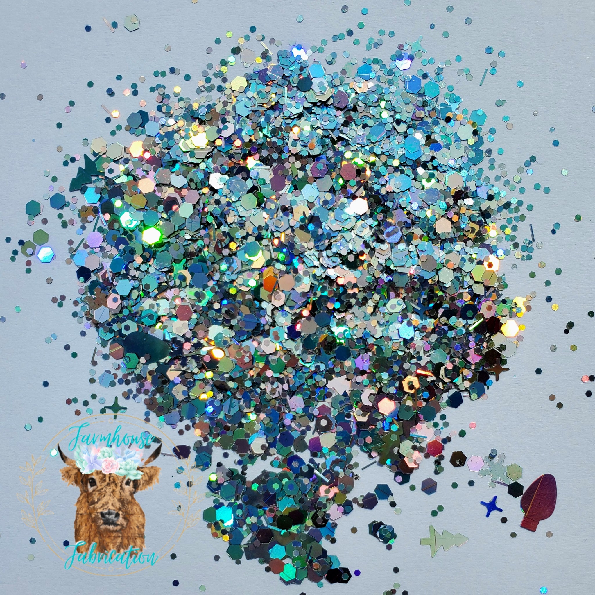 "Jingle Bell Rock" Custom Mix / Silver Chunky Glitter / Light Blubs, Snowflakes, Tinsel, and Star Shape Glitter