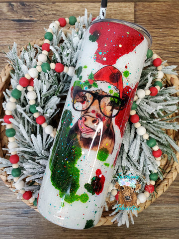 Christmas Cow Print Heifer Glittee Tumbler