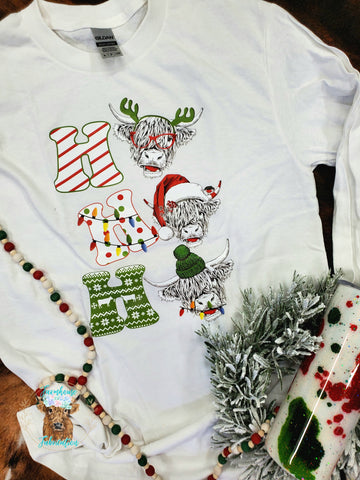 Ho Ho Ho Highland Cows Long Sleeve Unisex T-shirt