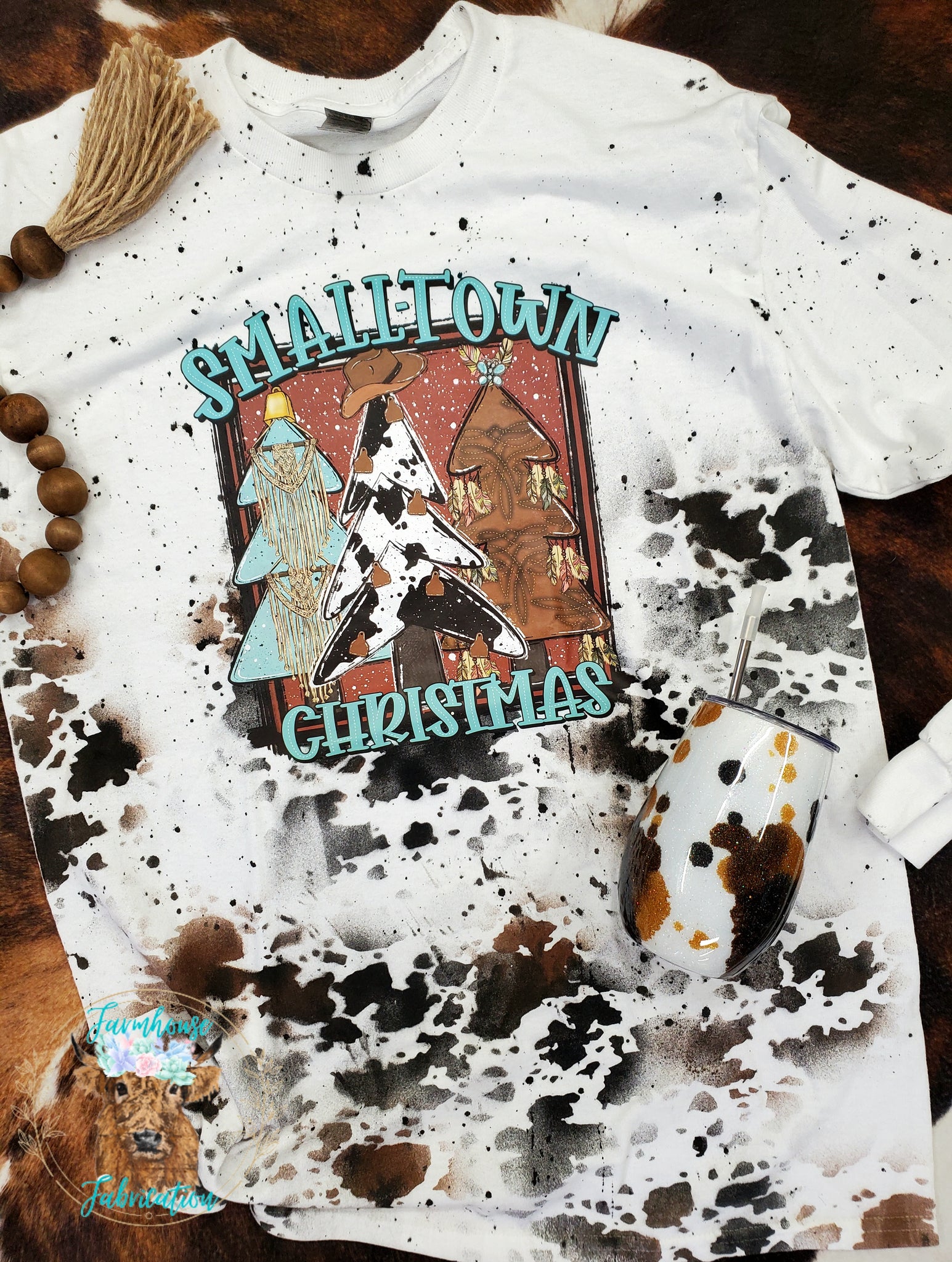 Smalltown Christmas Dyed Cowprint Long Sleeve Unisex T-shirt