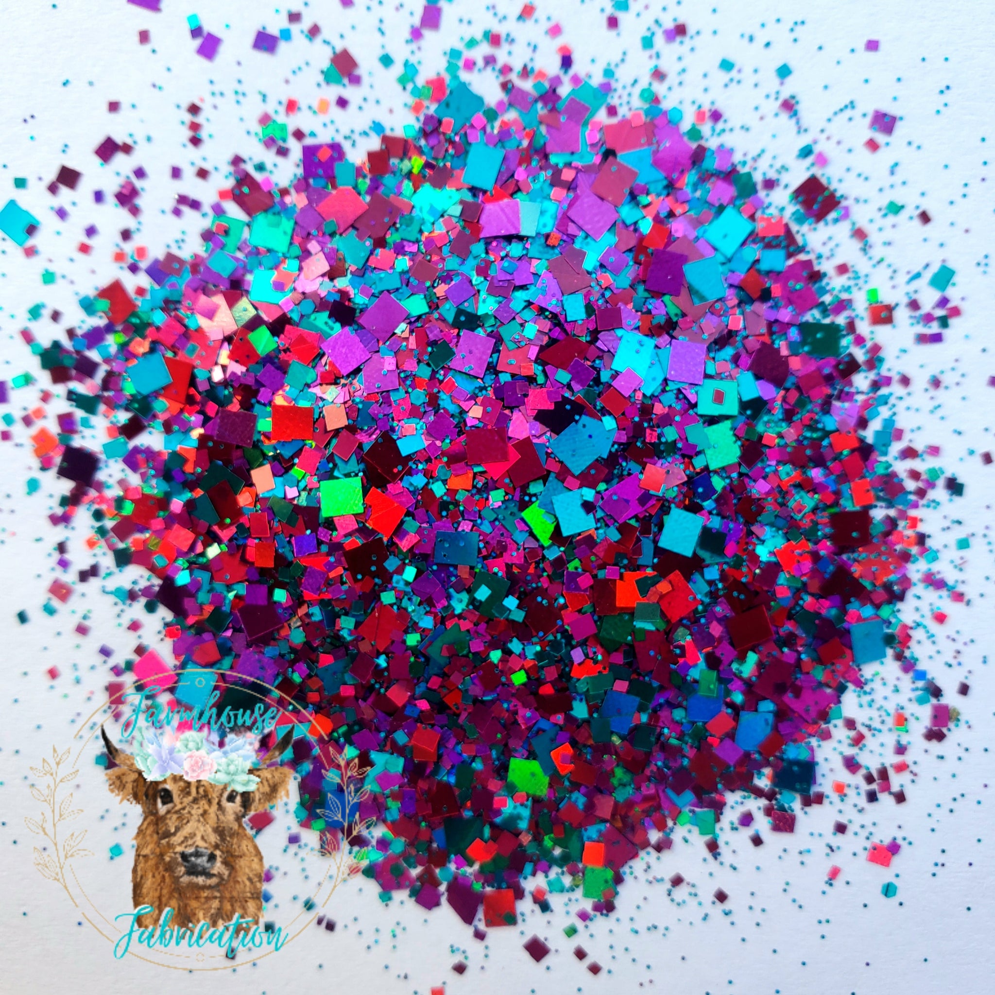 "Carnival in Rio" / Teal Pink Purple Square Shape Chunky Glitter