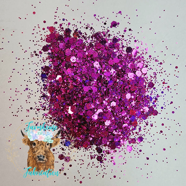 "Bite Me" / Fusha Pink Holographic Dots Chunky Mix Polyester Glitter