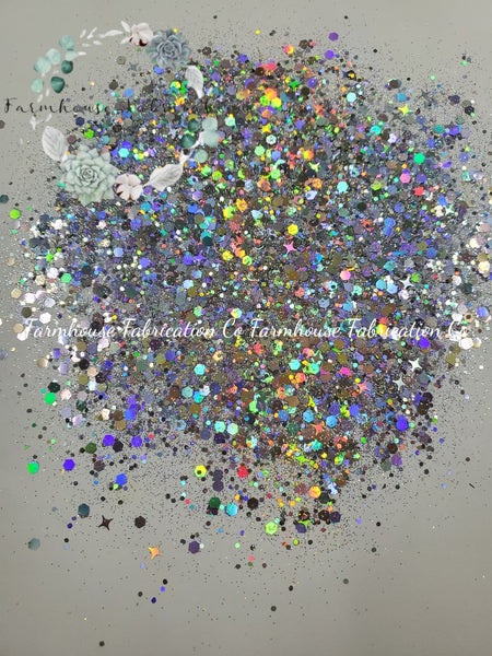 "Infinity & Beyond" / Custom Silver Holographic Chunky Mix Polyester Glitter / Tumbler Glitter / Four Point Stars