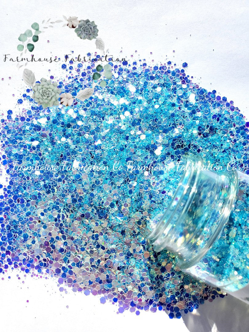 "Bewilderbeast" /Flashy Pastel Blue Chunky Mix Polyester Glitter / Tumbler Glitter