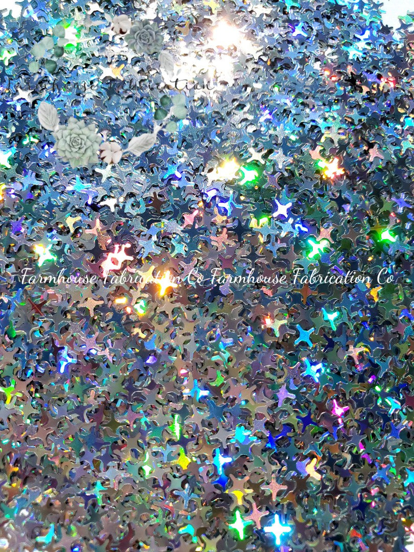 "Stella's Grove" / Holographic Silver 4 Point Star Polyester Glitter / Tumbler Glitter / Star Glitter / Nail Glitter